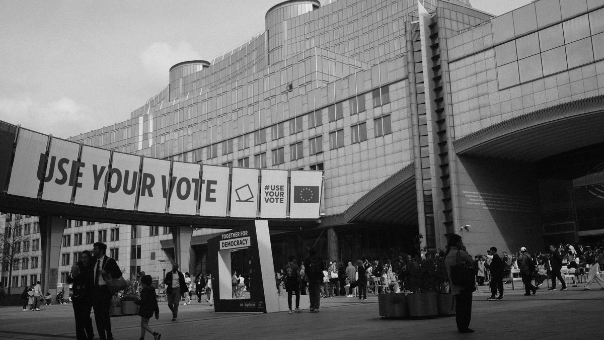 Black and White Photo of European Parliament Building in Brussels, Belgium